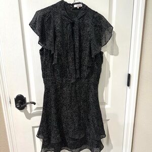 Parker Silk Black and White Polka Dot Flutter Sleeve Dress